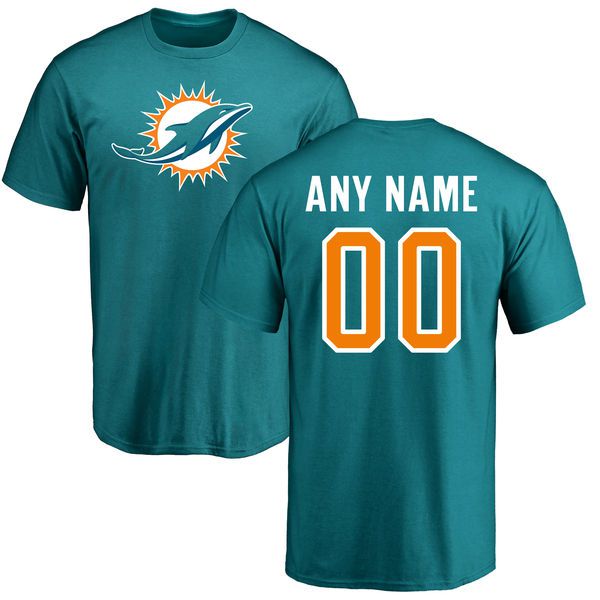 Men Miami Dolphins NFL Pro Line Aqua Any Name and Number Logo Custom T-Shirt->nfl t-shirts->Sports Accessory